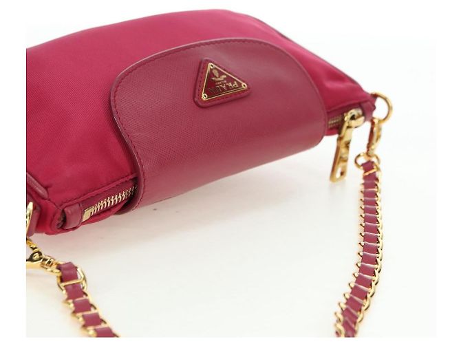 PRADA Borsa a Spalla con Catena Nylon Rosa Oro Auth 177013V D'oro - vista 6