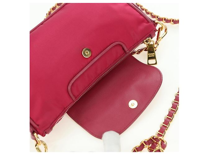PRADA Borsa a Spalla con Catena Nylon Rosa Oro Auth 177013V D'oro - vista 9
