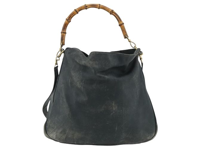 Borsa a Spalla in Pelle Gucci Bamboo 2way Nera Oro Auth 177243 Nero D'oro - vista 2