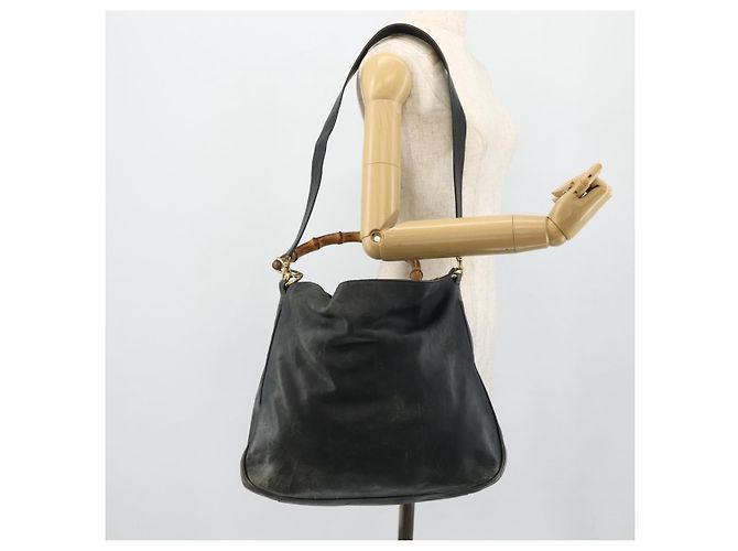 Borsa a Spalla in Pelle Gucci Bamboo 2way Nera Oro Auth 177243 Nero D'oro - vista 23
