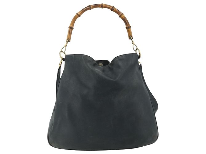 Borsa a Spalla in Pelle Gucci Bamboo 2way Nera Oro Auth 177243 Nero D'oro - vista 3