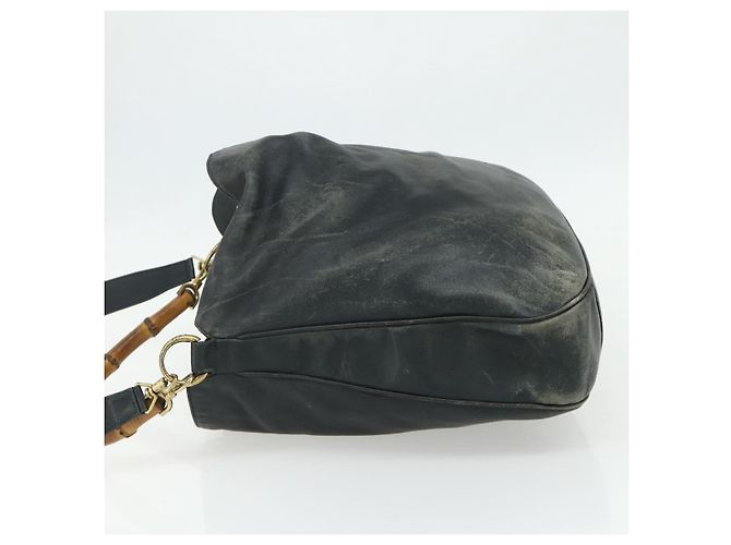 Borsa a Spalla in Pelle Gucci Bamboo 2way Nera Oro Auth 177243 Nero D'oro - vista 4
