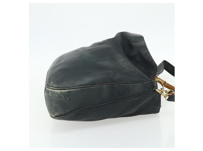 Borsa a Spalla in Pelle Gucci Bamboo 2way Nera Oro Auth 177243 Nero D'oro - vista 5