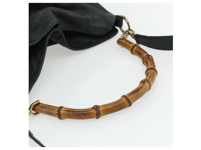 Borsa a Spalla in Pelle Gucci Bamboo 2way Nera Oro Auth 177243 Nero D'oro - vista 7