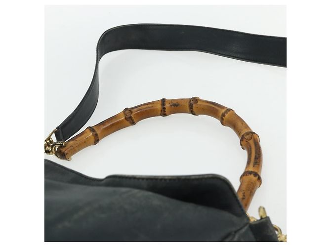 Borsa a Spalla in Pelle Gucci Bamboo 2way Nera Oro Auth 177243 Nero D'oro - vista 8