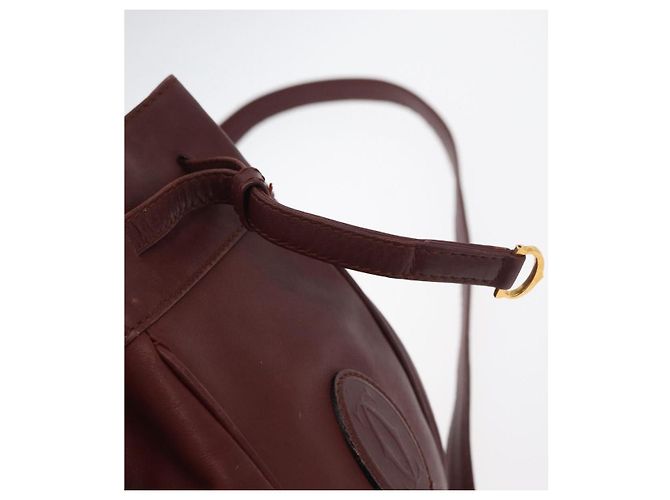 CARTIER Borsa a Spalla Must Line in Pelle Bordeaux Oro Auth 178187 D'oro Bordò - vista 15