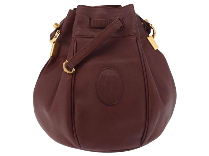 CARTIER Borsa a Spalla Must Line in Pelle Bordeaux Oro Auth 178187 D'oro Bordò - vista 2