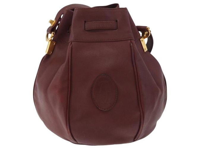 CARTIER Borsa a Spalla Must Line in Pelle Bordeaux Oro Auth 178187 D'oro Bordò - vista 3