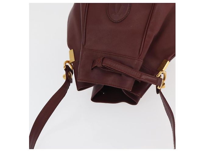 CARTIER Borsa a Spalla Must Line in Pelle Bordeaux Oro Auth 178187 D'oro Bordò - vista 6