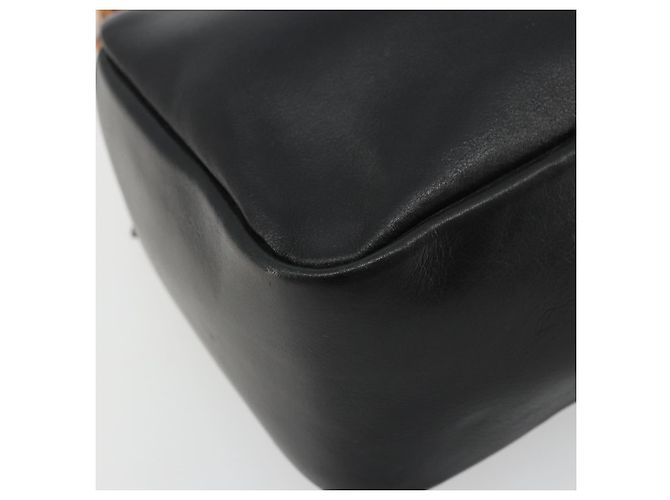 Bolso de mano de cuero Gucci Bamboo negro y dorado Auth 177513 - vista 11
