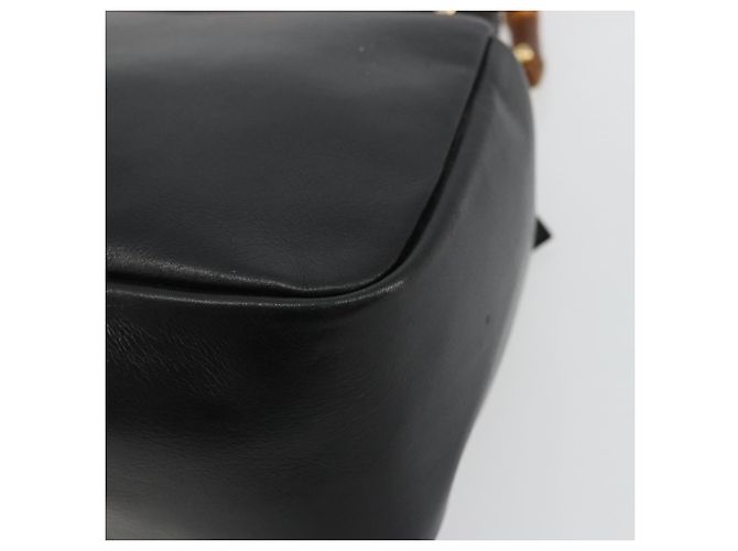 Bolso de mano de cuero Gucci Bamboo negro y dorado Auth 177513 - vista 12