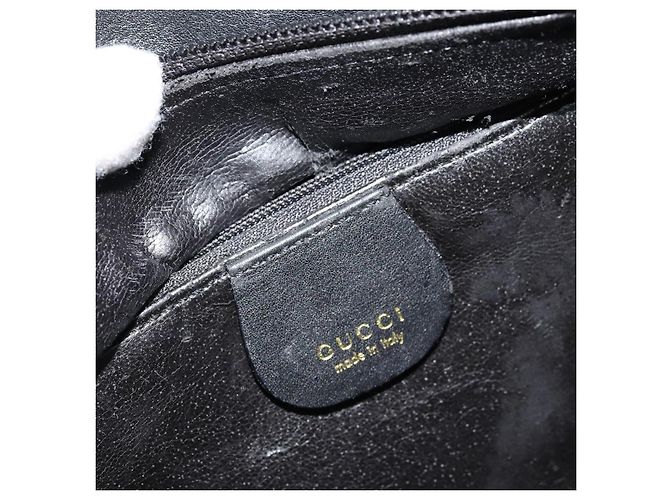 Bolso de mano de cuero Gucci Bamboo negro y dorado Auth 177513 - vista 15