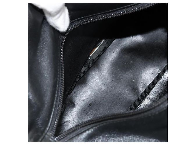 Bolso de mano de cuero Gucci Bamboo negro y dorado Auth 177513 - vista 16