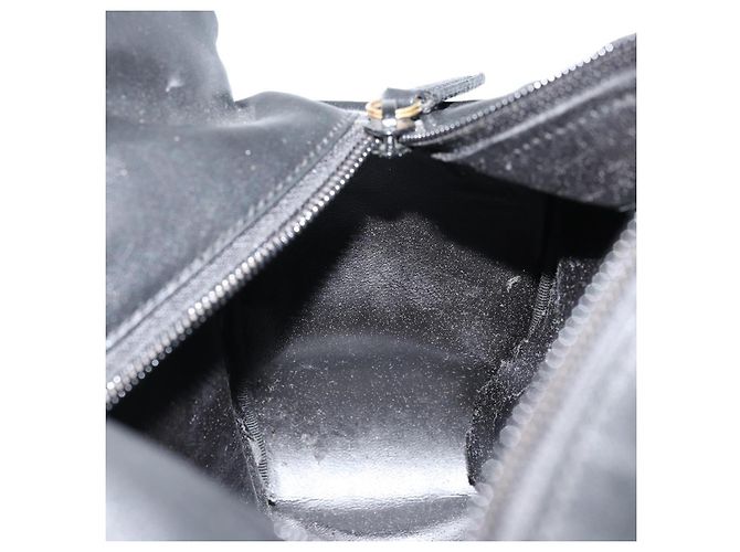 Bolso de mano de cuero Gucci Bamboo negro y dorado Auth 177513 - vista 18