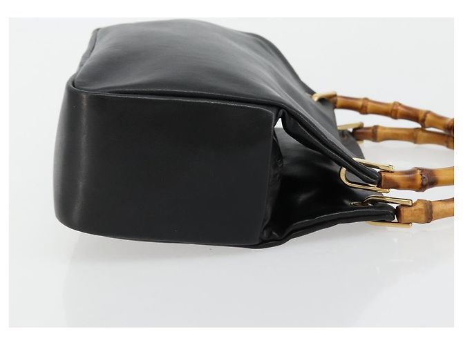 Bolso de mano de cuero Gucci Bamboo negro y dorado Auth 177513 - vista 4