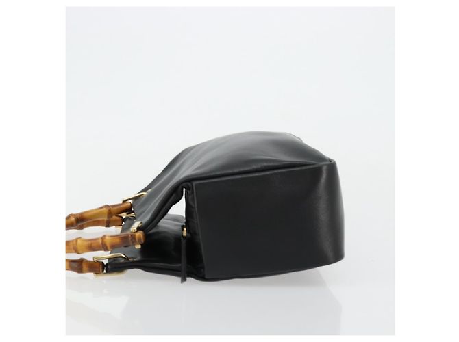 Bolso de mano de cuero Gucci Bamboo negro y dorado Auth 177513 - vista 5