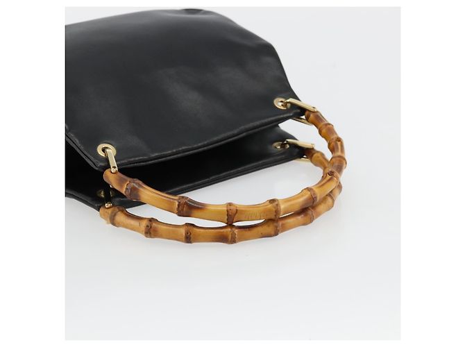 Bolso de mano de cuero Gucci Bamboo negro y dorado Auth 177513 - vista 7