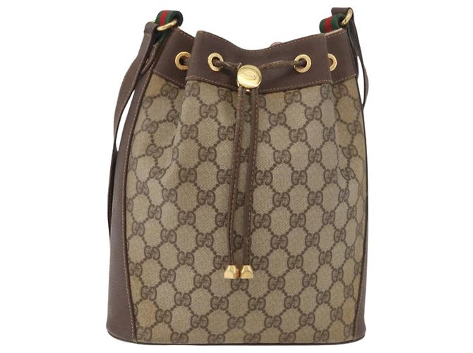 Gucci Borsa Sherry Line GG Supreme Web in PVC beige e oro 164 02 034 Auth 177007 D'oro - vista 2
