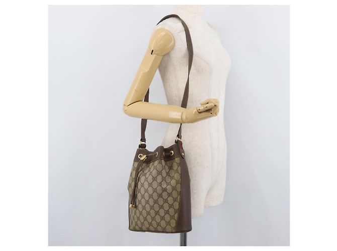 Gucci Borsa Sherry Line GG Supreme Web in PVC beige e oro 164 02 034 Auth 177007 D'oro - vista 22