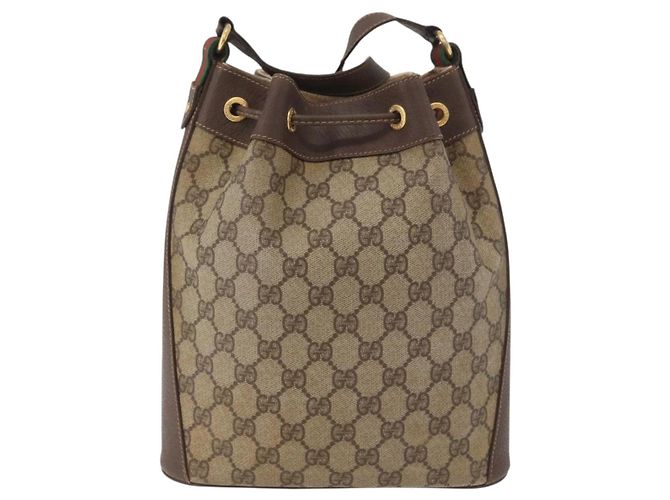 Gucci Borsa Sherry Line GG Supreme Web in PVC beige e oro 164 02 034 Auth 177007 D'oro - vista 3