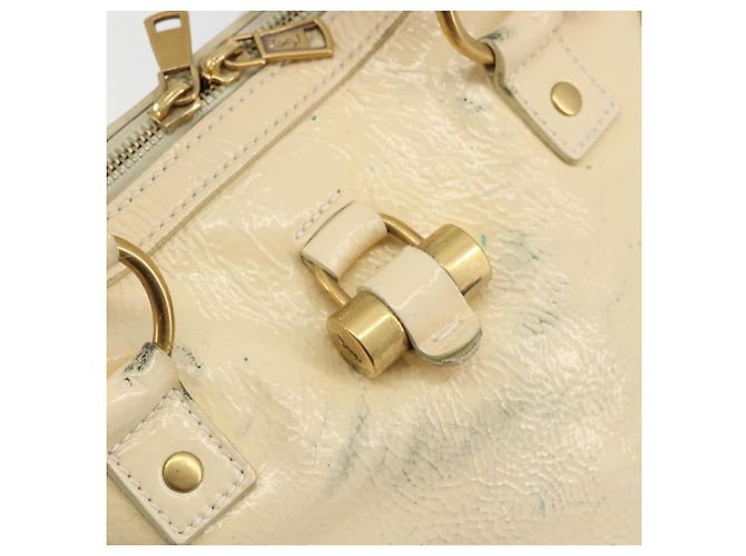 SAINT LAURENT Muse Borsa a Mano Punta Pelle Patinata Avorio Oro 156464 Auth 177545 D'oro Crudo - vista 14