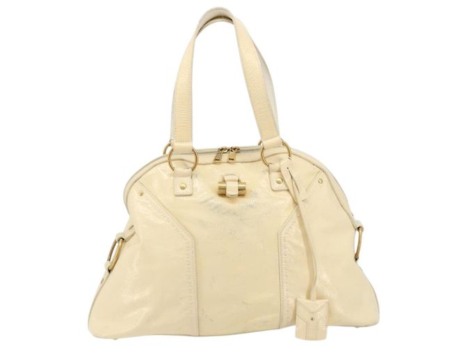 SAINT LAURENT Muse Borsa a Mano Punta Pelle Patinata Avorio Oro 156464 Auth 177545 D'oro Crudo - vista 2
