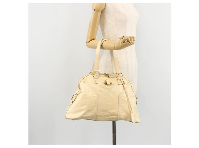 SAINT LAURENT Muse Borsa a Mano Punta Pelle Patinata Avorio Oro 156464 Auth 177545 D'oro Crudo - vista 26