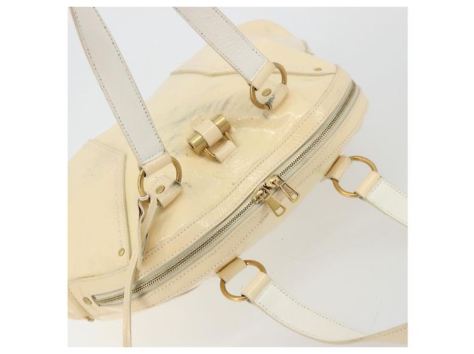 SAINT LAURENT Muse Borsa a Mano Punta Pelle Patinata Avorio Oro 156464 Auth 177545 D'oro Crudo - vista 6