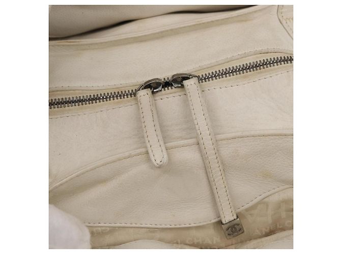 CHANEL Borsa a Mano Choco Bar Pelle Bianca Argento CC Auth 178206 Bianco - vista 10