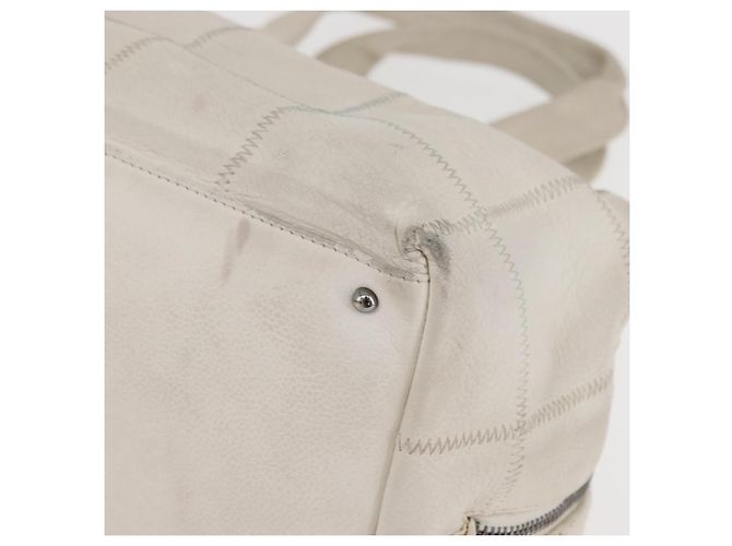 CHANEL Borsa a Mano Choco Bar Pelle Bianca Argento CC Auth 178206 Bianco - vista 14