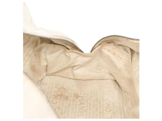 CHANEL Borsa a Mano Choco Bar Pelle Bianca Argento CC Auth 178206 Bianco - vista 19