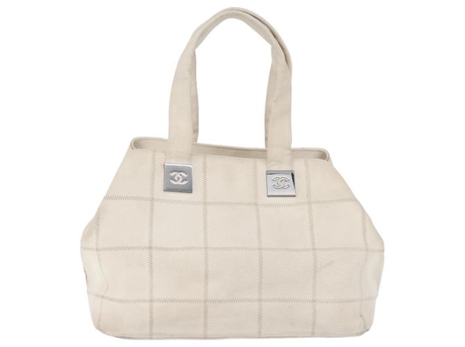 CHANEL Borsa a Mano Choco Bar Pelle Bianca Argento CC Auth 178206 Bianco - vista 2