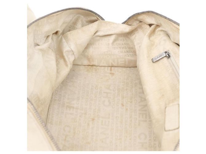 CHANEL Borsa a Mano Choco Bar Pelle Bianca Argento CC Auth 178206 Bianco - vista 20