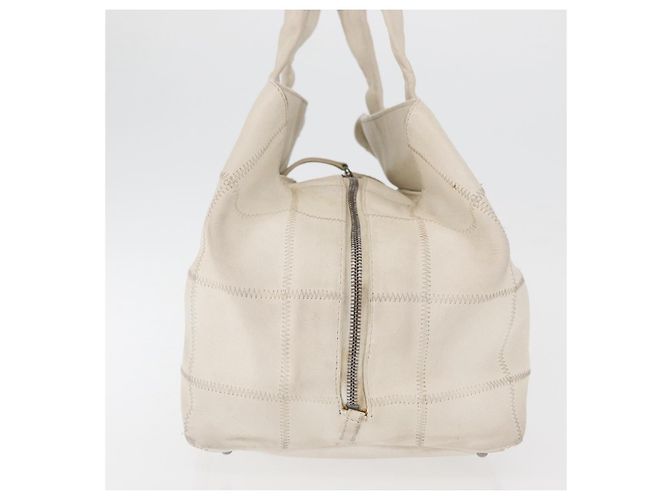 CHANEL Borsa a Mano Choco Bar Pelle Bianca Argento CC Auth 178206 Bianco - vista 3