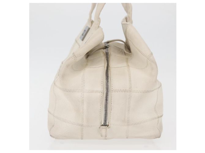CHANEL Borsa a Mano Choco Bar Pelle Bianca Argento CC Auth 178206 Bianco - vista 4