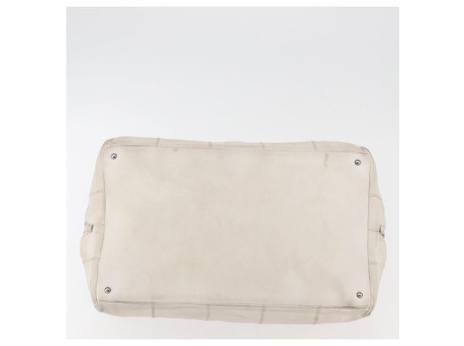 CHANEL Borsa a Mano Choco Bar Pelle Bianca Argento CC Auth 178206 Bianco - vista 5