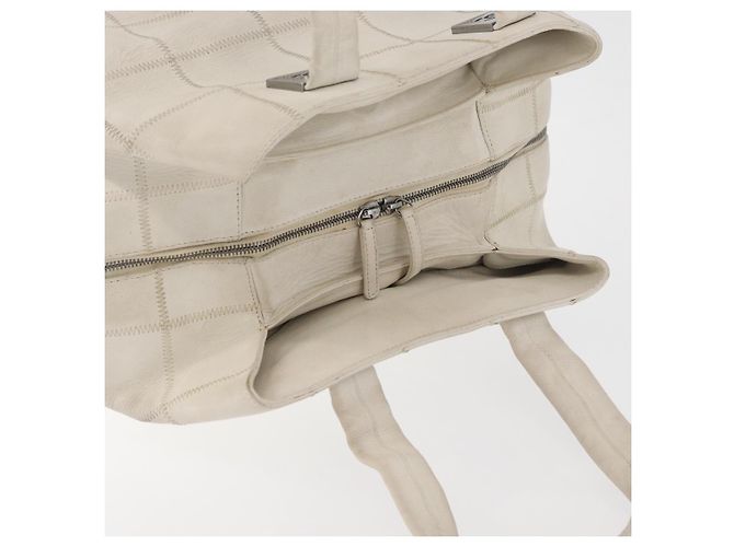 CHANEL Borsa a Mano Choco Bar Pelle Bianca Argento CC Auth 178206 Bianco - vista 6
