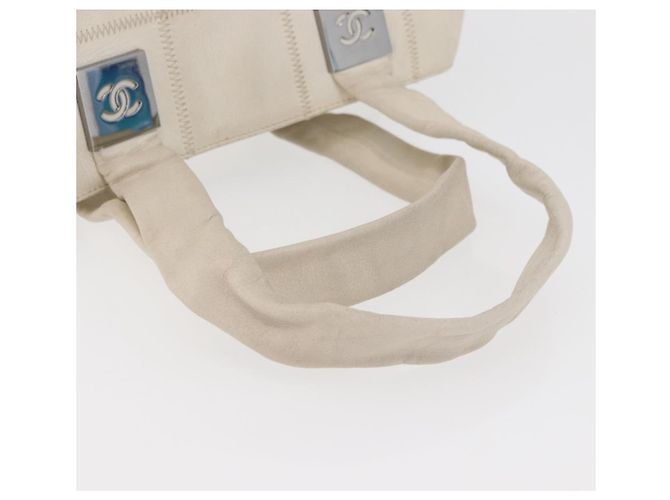 CHANEL Borsa a Mano Choco Bar Pelle Bianca Argento CC Auth 178206 Bianco - vista 7