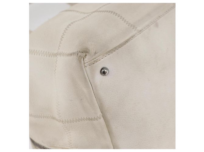 CHANEL Borsa a Mano Choco Bar Pelle Bianca Argento CC Auth 178206 Bianco - vista 9