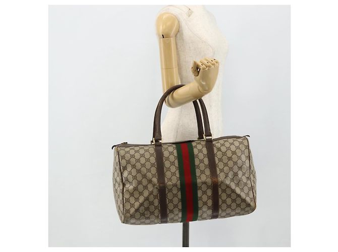 Borsa GUCCI GG Supreme Web Sherry Line PVC Beige Rosso Auth 177775 - vista 19