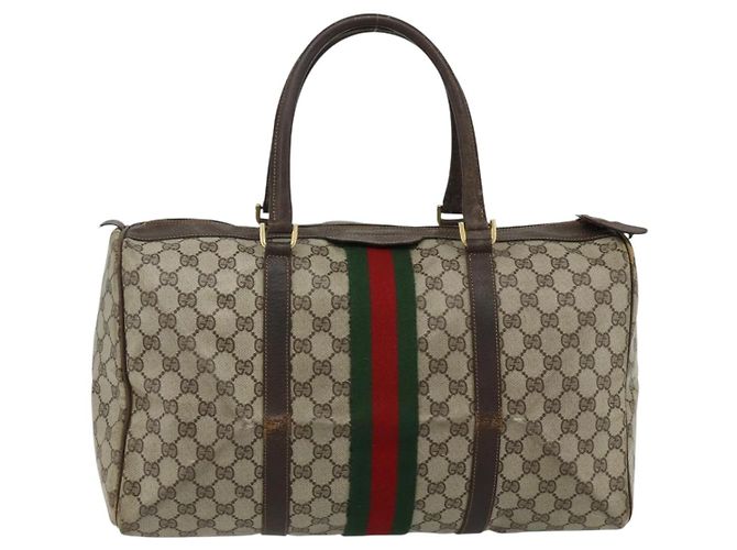 Borsa GUCCI GG Supreme Web Sherry Line PVC Beige Rosso Auth 177775 - vista 3