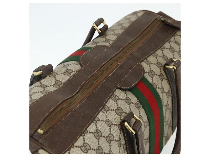 Borsa GUCCI GG Supreme Web Sherry Line PVC Beige Rosso Auth 177775 - vista 6