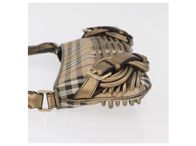 Borsa a spalla Nova Check in PVC Beige Oro Auth bs35011 di BURBERRY D'oro - vista 4