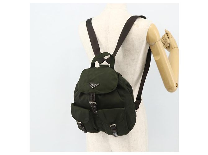 PRADA Backpack Nylon Khaki Silver Auth bs34477 Silvery - view 27