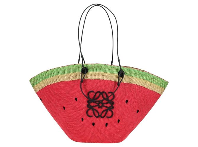 LOEWE Wassermelon Tote Bag Raffia 2-Wege Rot Auth 177162SAV - Ansicht 13