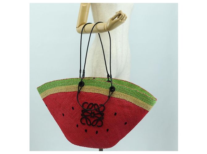 LOEWE Wassermelon Tote Bag Raffia 2-Wege Rot Auth 177162SAV - Ansicht 23