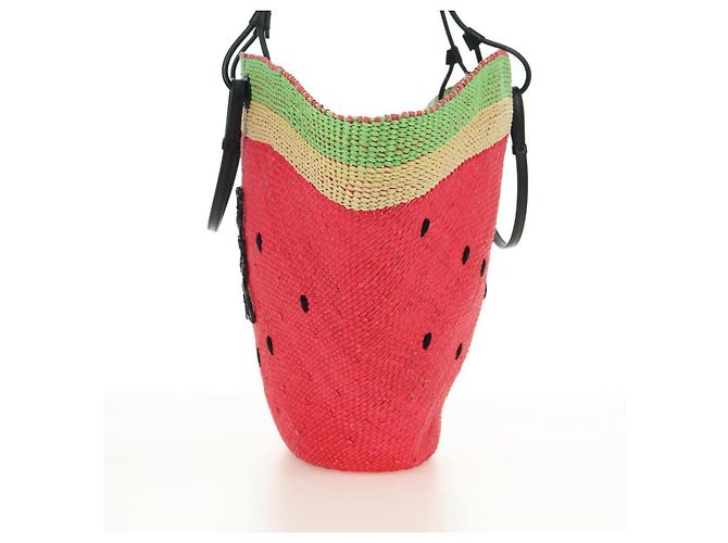 LOEWE Wassermelon Tote Bag Raffia 2-Wege Rot Auth 177162SAV - Ansicht 3