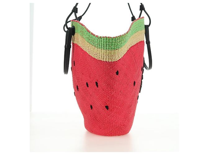 LOEWE Wassermelon Tote Bag Raffia 2-Wege Rot Auth 177162SAV - Ansicht 4