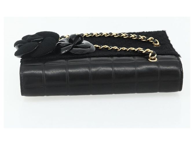 CHANEL Clutch Choco Bar Camelia in Pelle di Agnello Nero Oro CC Auth 177325A D'oro - vista 6