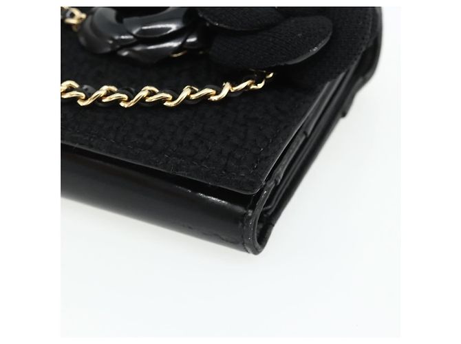 CHANEL Clutch Choco Bar Camelia in Pelle di Agnello Nero Oro CC Auth 177325A D'oro - vista 8